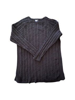Lands End Drifter Sweater Cable Knit Fisherman Preppy Classic Black XL
